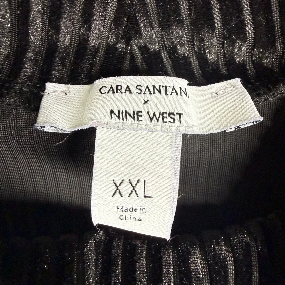 Nine West Bodysuit Women XXL Black Ribbed Velour Mock Neck Long Sleeve - Picture 3 of 9